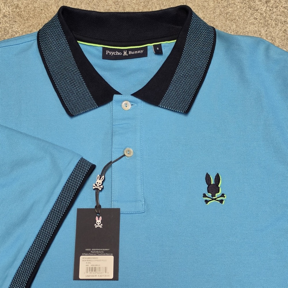 Psycho Bunny Montebello Pima Cotton Polo Shirt XXL Aquarius Blue NWT Logo Golf - Picture 1 of 11